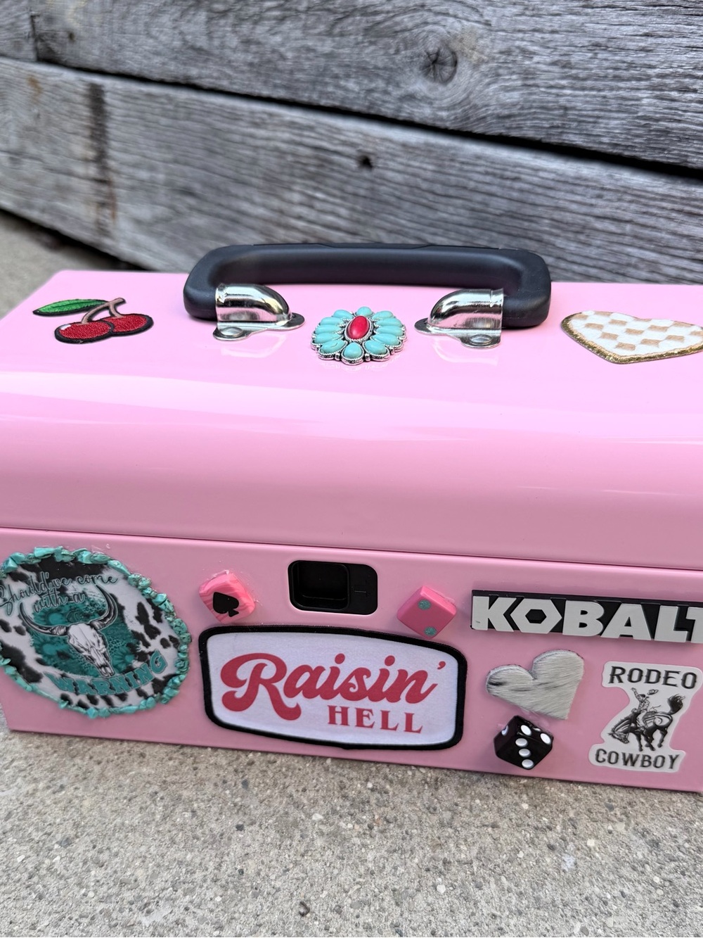 Pink Stickered Kobalt Toolbox with Black Handle